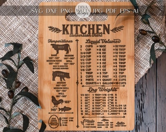 Kitchen Measurement Conversions Chart SVG Laser Kitchen Conversions SVG Laser Cutting Board SVG Farmhouse Cutting Board svg Baking Cheat