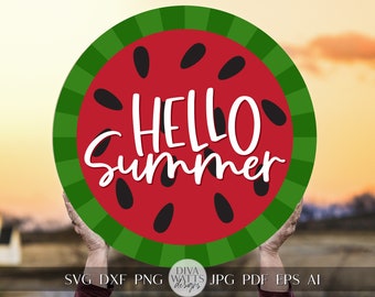 Hello Summer SVG Summer Watermelon svg Door Hanger For Summer SVG Door Hanger SVG For Summer Sign Summer Round Sign svg Summer Cricut svg