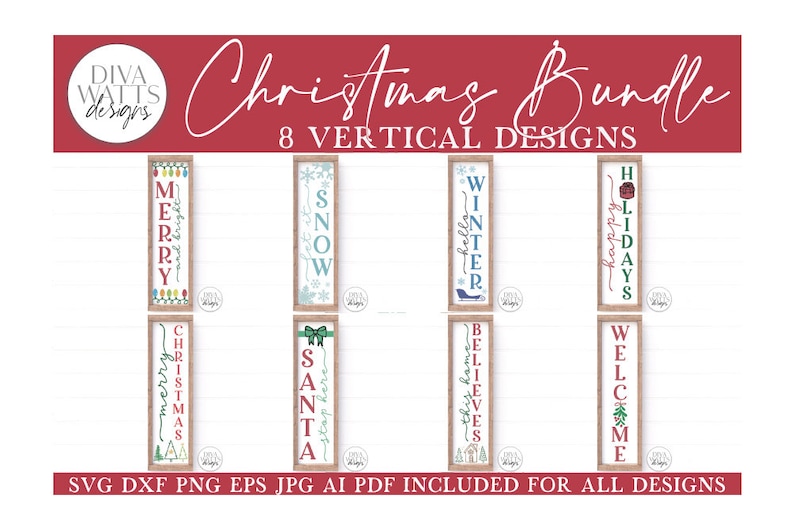 Vertical Christmas SVG Bundle Winter Porch Sign Makers Bundle image 1