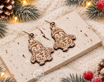 Dangle Earring SVG Folk Art Penguin Christmas Design for Cottagecore Winter Markets, Boutique Inventory and Handmade Earring Sellers