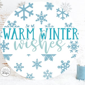 Warm Winter Wishes SVG | Christmas Round Sign Design