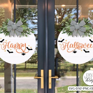 Happy Halloween Double Doors SVG Set | Round Fall Door Hanger Design