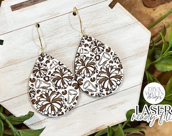 Cheerleader Leopard Print Drop Earrings Glowforge SVG | Sports Earring Design