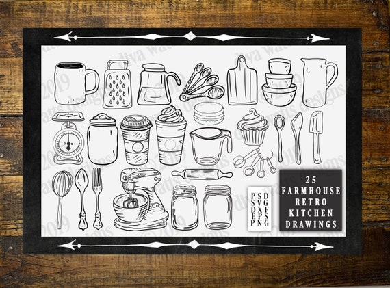 Download 25 Hand Drawn Svg Clipart Farmhouse Kitchen Psd Dxf Eps Png Etsy PSD Mockup Templates