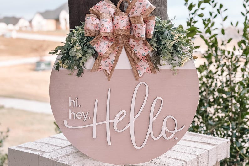 Hi Hey Hello Round Door Hanger SVG File, Laser Cut Design, Layered Wood ...