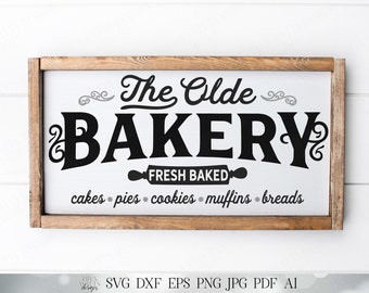 Panadería de mamá / Tortas, tartas, galletas, muffins y panes recién horneados / Letrero de cocina de granja / Archivo de corte e imprimible / SVG DXF y más