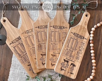 Kitchen Conversion Chart SVG Laser File - Rustic Engraved Cutting Board Design, Kitchen Measurement Chart for Laser Cut, DIY Kitchen Decor