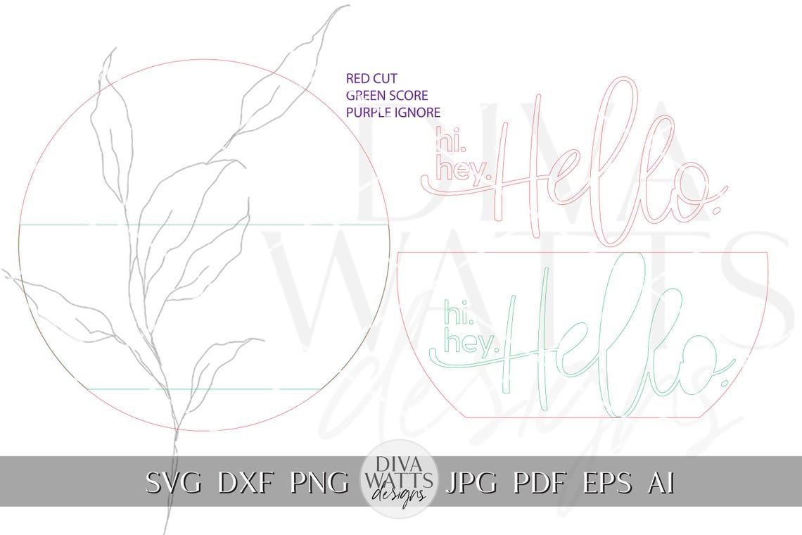 Hi Hey Hello Round Door Hanger SVG File, Laser Cut Design, Layered Wood ...