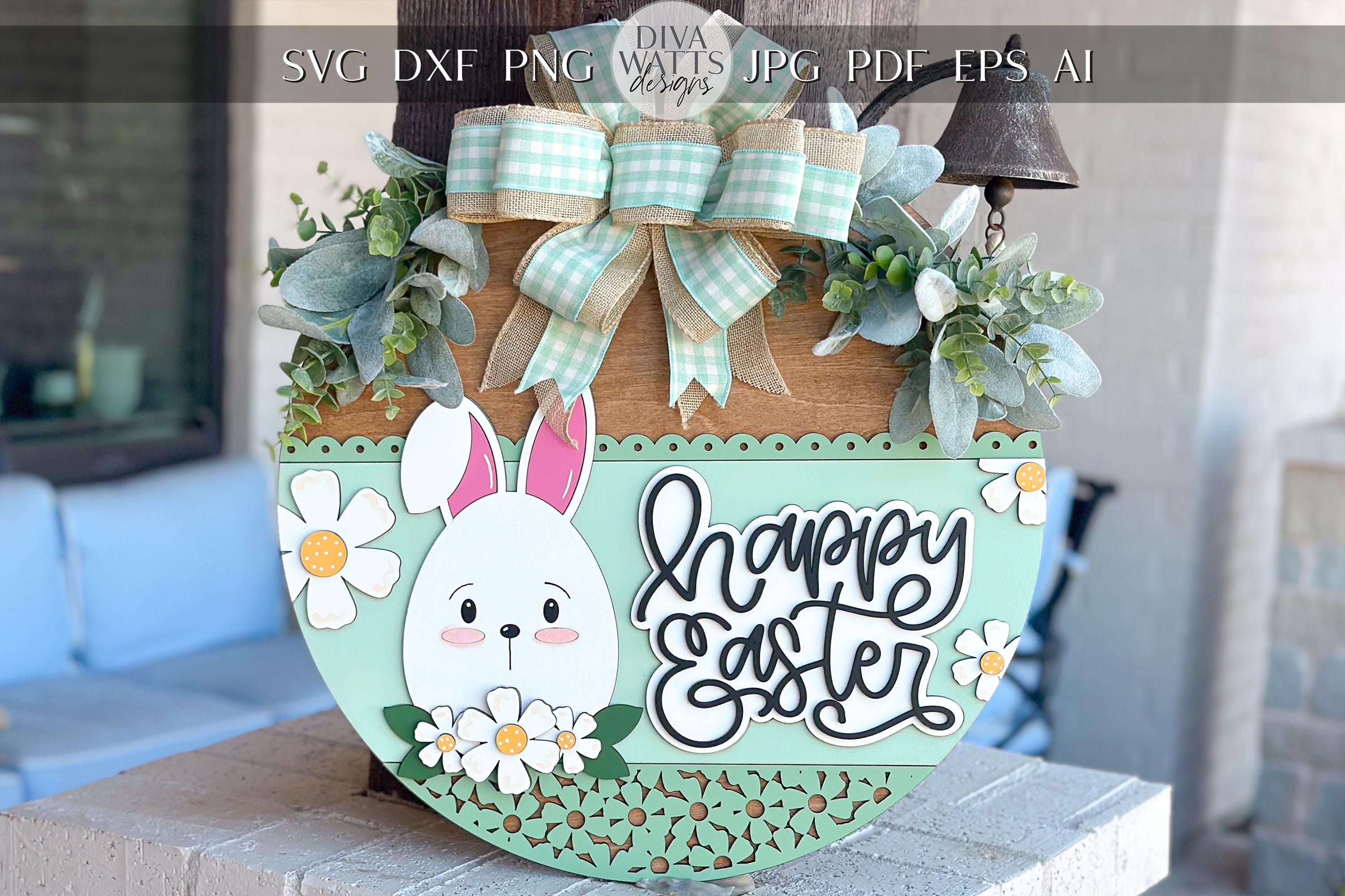 Happy Easter Bunny Door Hanger SVG, Laser Cut File, 3D Layered Easter ...