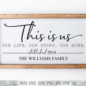 SVG This Is Us Our Life Our Story Our Home | Cutting File | Family Last Name | You Customize Personalize Using Your Font | DXF