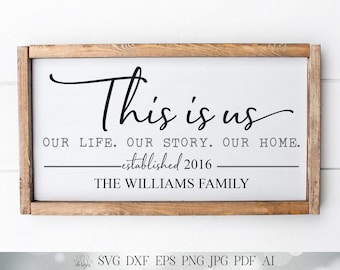 SVG This Is Us Our Life Our Story Our Home | Cutting File | Family Last Name | You Customize Personalize Using Your Font | DXF