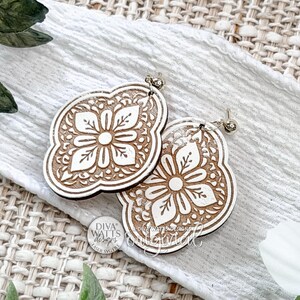 Digital SVG File Instant Download Oval Moroccan Tile Dangle Earrings With Floral Mandala Pattern Designed For Laser Cutting Santorini Inspired Statement Earring Template For Handmade Jewelry Makers
