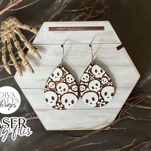 Halloween Skull Drop Earrings Glowforge SVG | Spooky Bones Design