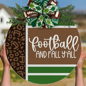 Football & Fall Y'all SVG Door Hanger SVG Football Sign svg Round Sign SVG For Fall Door Hanger svg Football Leopard Print svg For Fall Boho