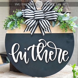 Laser Cut Door Hanger SVG | Hi There Sign SVG File | Round Wood Welcome Template | DIY Laser Cut File Glowforge xTool Compatible