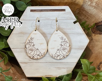 Rose Drop Earrings Glowforge SVG | Floral Laser File