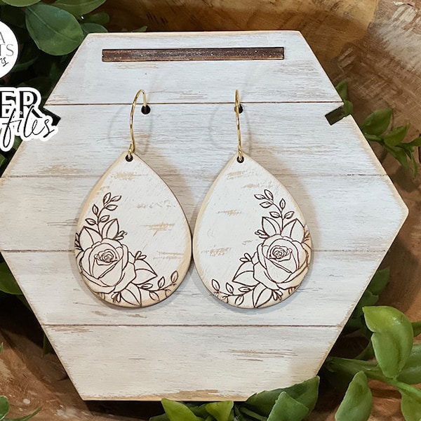 Rose Drop Earrings Glowforge SVG | Floral Laser File