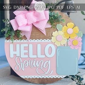 Accroche-porte printanier Hello Spring, fichier floral découpé au laser Mason Jar, motif de panneau printanier en couches, modèle laser Glowforge, décoration printanière bricolage
