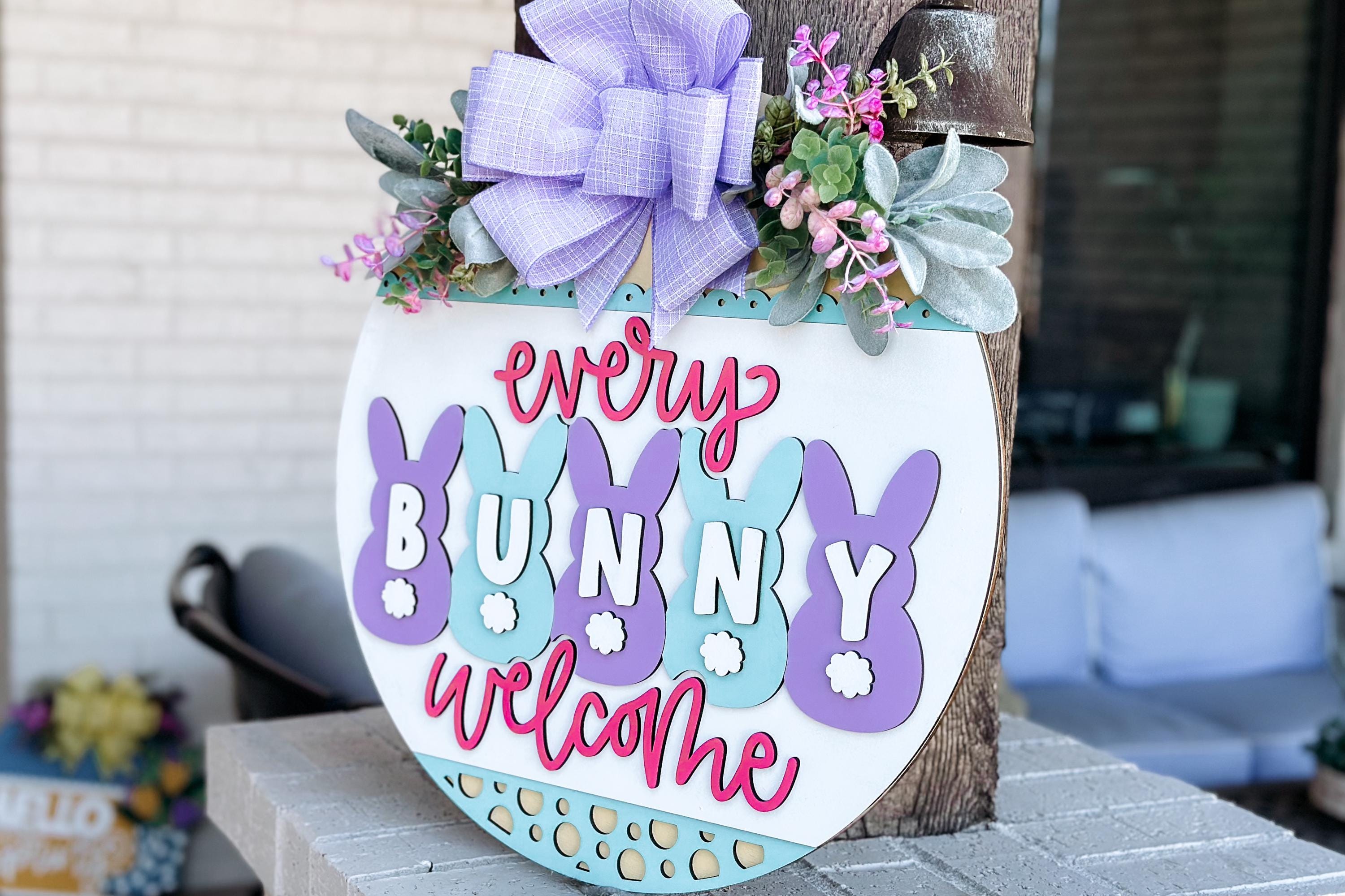 Every Bunny Welcome Door Hanger SVG, Easter Bunny Laser Cut File ...