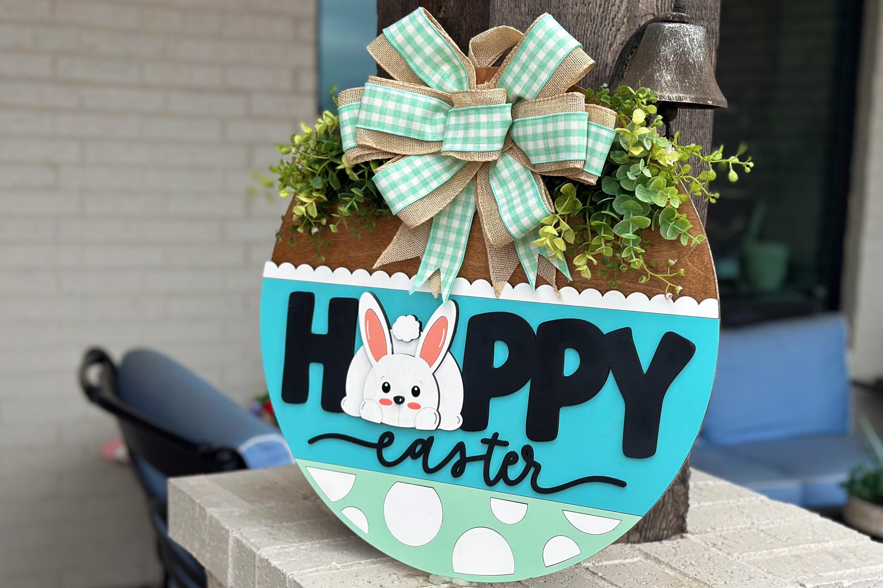 Happy Easter Bunny Door Hanger SVG, Laser Cut File for Glowforge Xtool ...