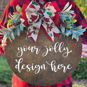 Wood Christmas Wreath Mockup | Digital Design Display | Instant Download | Wooden Stained Wreath With Greenery and Bow Mock-up