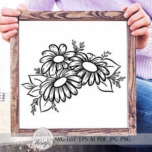 Arreglo floral de margaritas SVG / Flores de granja / DXF ¡y más!