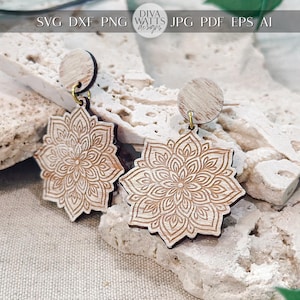 Laser Cut Earring SVG | Boho Mandala Jewelry Template | Layered Wood Earring Cut File | Glowforge xTool Laser Engrave SVG