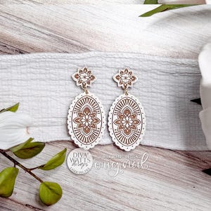 Laser Cut Earring SVG Floral Mandala Dangle Earrings File Boho Oval Statement Jewelry Design for Glowforge xTool OMTech
