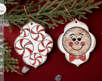 Gingerbread SVG For Laser Earrings With Peppermint Glowforge Earrings Christmas SVG Winter Earrings For Glowforge Gingerbread SVG Earring
