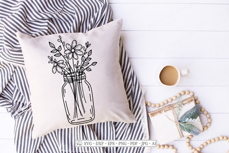 Download SVG Mason Jar Daisy Bouquet Cutting File Farmhouse | Etsy