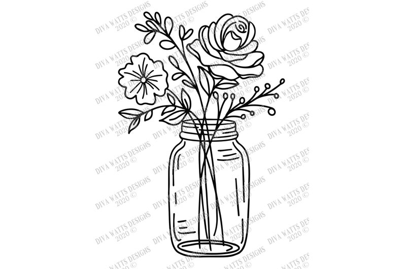 SVG Mason Jar Floral Arrangement Cutting File Bouquet | Etsy