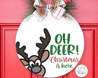 Oh Deer Christmas is Here SVG Winter Round Sign Design - Etsy Canada