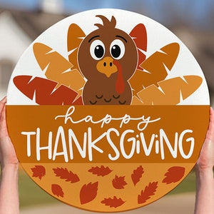 Happy Thanksgiving SVG Fall Door Hanger svg Thanksgiving svg Turkey svg Cute Turkey svg Sign svg Fall Door Sign With Turkey Fall Leaves svg