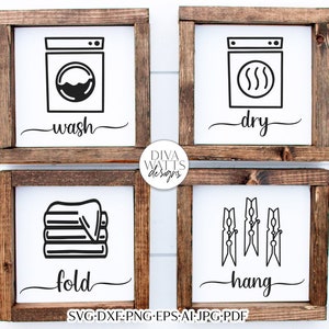 Laundry Room Sign Set | Wash Dry Fold Hang | Farmhouse Design