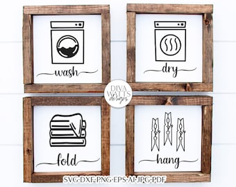 Laundry Room Sign Set | Wash Dry Fold Hang | Farmhouse Design