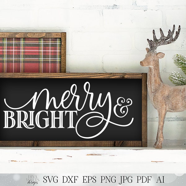 Merry & Bright SVG | Christmas SVG | Christmas Tree SVG | Farmhouse svg | dxf and more! | Printable