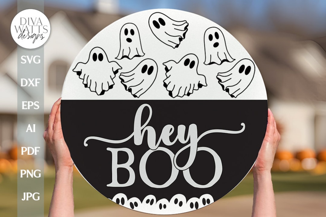 Hey boo ghost svg halloween door hanger svg ghost door hanger svg ghost
