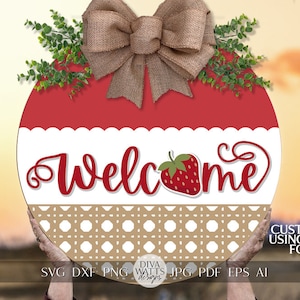 Bienvenue SVG fraise d'été svg décoration porche fraise svg fraise déco svg fraise signe accroche-porte avec fraises svg