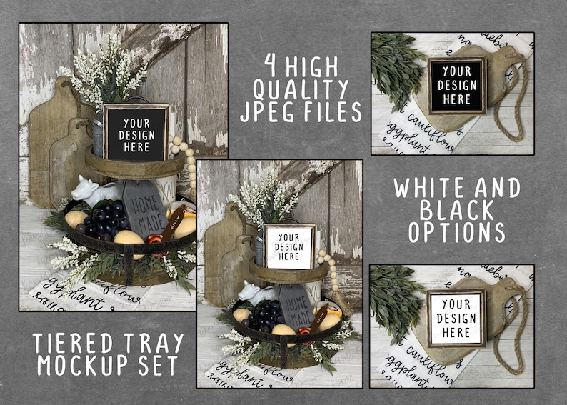Download Tiered Tray Mock-Up Farmhouse Rustic 4 JPG Mockups | Etsy
