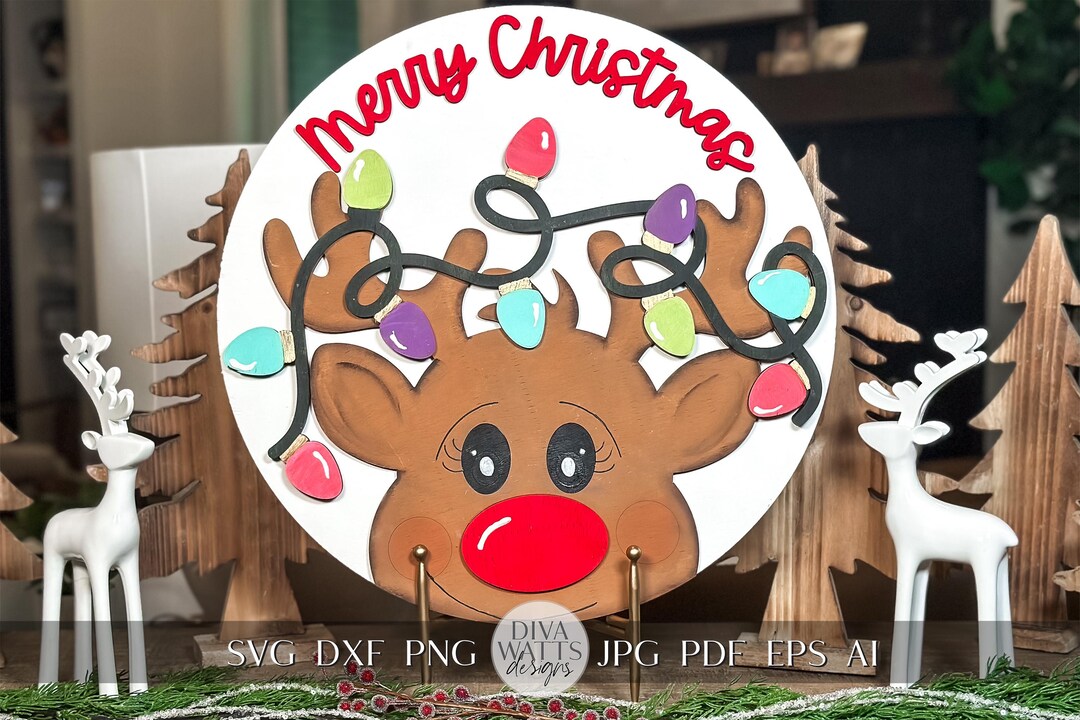 Merry Christmas Reindeer SVG Laser Cut File, Christmas Round Door ...