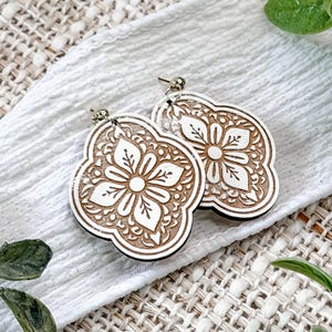 Laserskurna örhängen Svg Marockansk kakel Ovala Dingla Örhängen Blommig Mandala Santorini Stil Smyckesfil För Handgjorda Boutique Designs bild 2