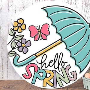 Hello Spring SVG | Butterflies and Umbrella Spring Time Design Laser File Included!