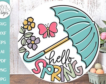 Hello Spring SVG | Butterflies and Umbrella Spring Time Design Laser File Included!