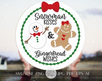 Snowman Kisses and Gingerbread Wishes Christmas SVG | Holiday Cut File for Cricut and Silhouette