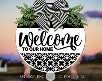 Bienvenido a nuestra casa SVG Letrero de bienvenida svg Percha de puerta de bienvenida SVG Percha de puerta simple svg Bienvenido simple svg Simple svg Simple Cricut svg