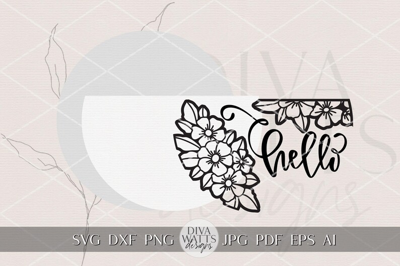 Letrero de bienvenida floral redondo SVG con diseño dividido, cortado con láser, para puerta de entrada, porche, decoración DIY, Glowforge imagen 2