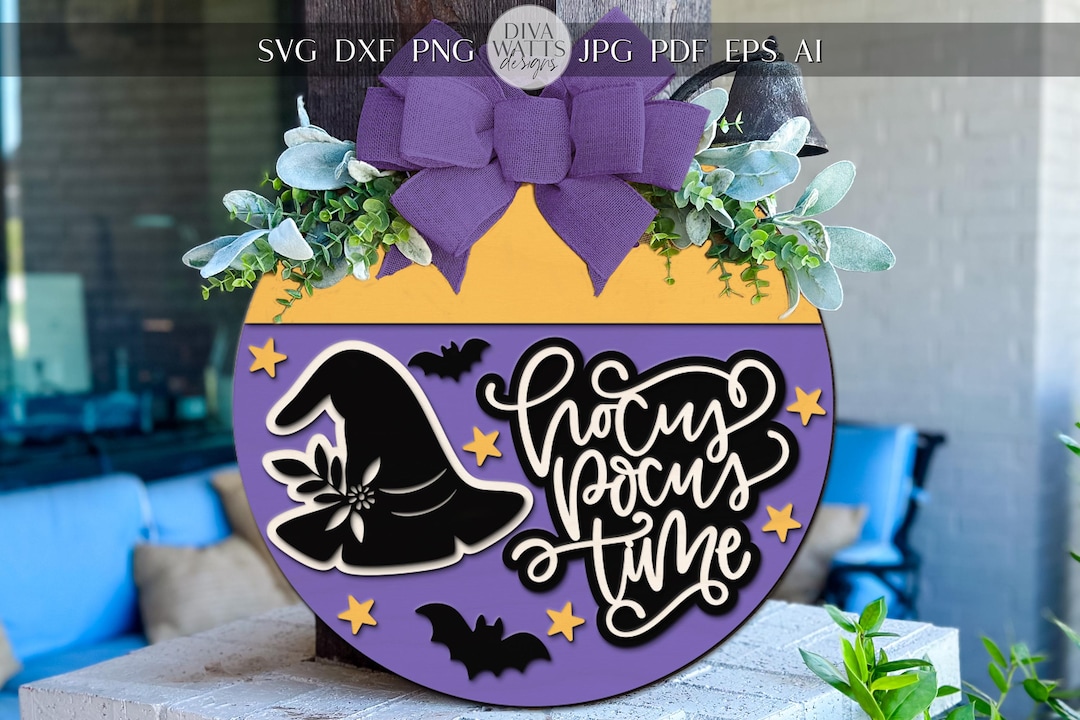 Hocus Pocus Door Hanger SVG | Halloween Witch Hat Sign SVG | Laser Cut ...