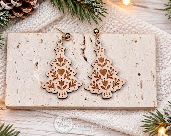 Dangle Earring SVG Folk Art Christmas Tree Cottagecore Design for Holiday Markets, Boutique Inventory and Handmade Earring Sellers