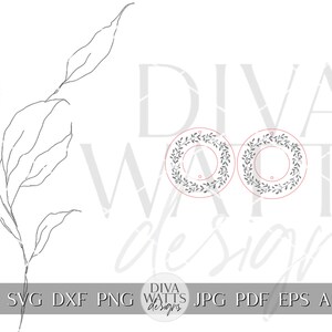 May include: Two black and white wreath designs with a simple leaf pattern. The wreaths are on a white background with the text "Diva Watts Designs" in a gray font.