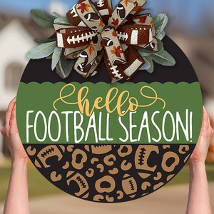 Hello Football Season SVG Door Hanger SVG Football Sign svg Round Sign SVG For Fall Door Hanger svg Football Leopard Print svg For Fall Sign